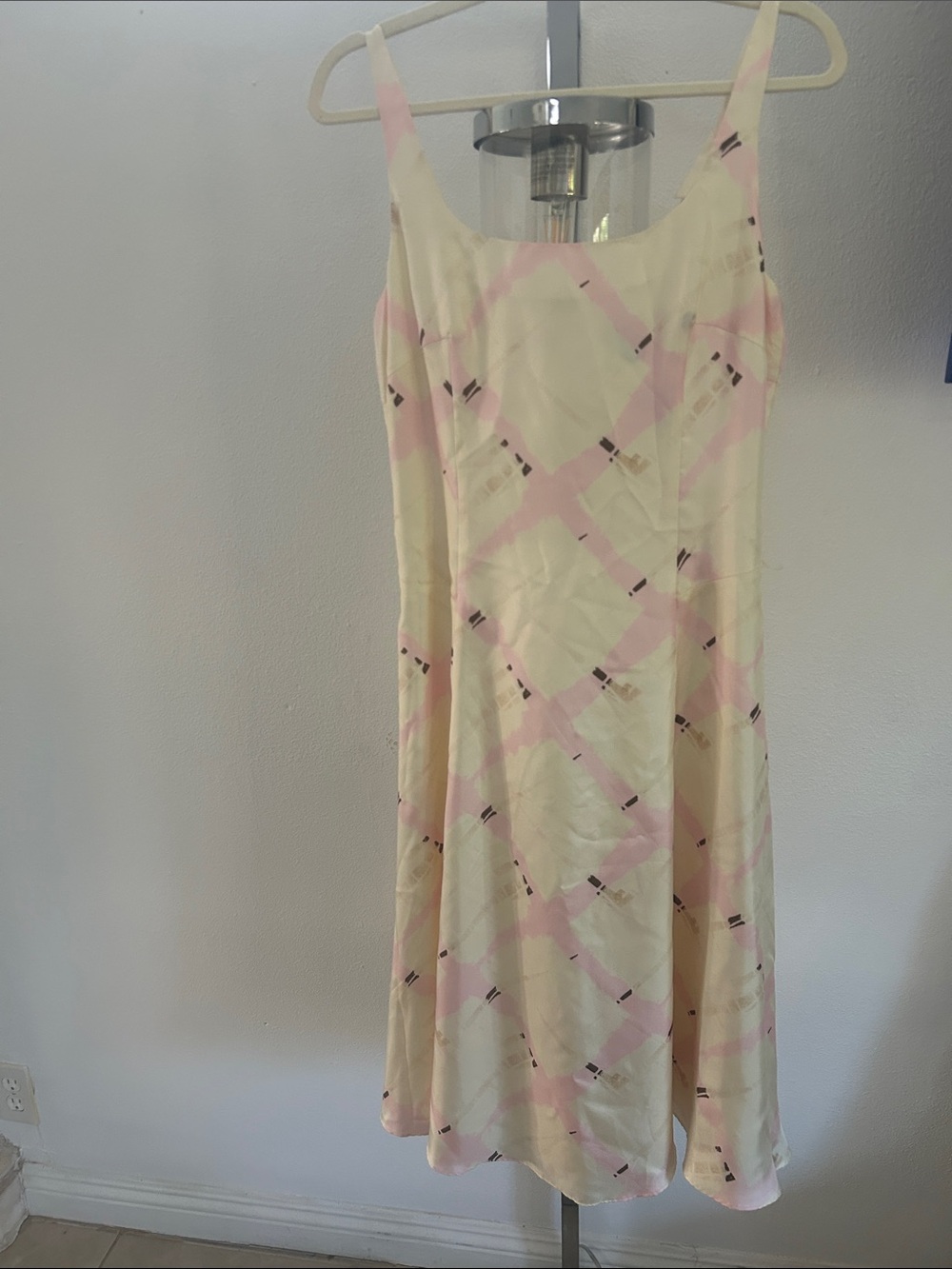 GAP Cream and Pink Plaid Midi Slip Dress